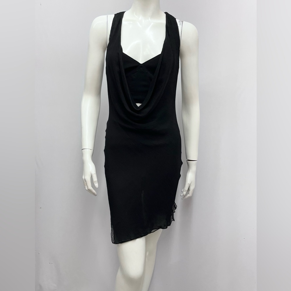 AJ Armani Jeans 100% Silk Dress w/‎ Bustierre Top Black Scoop Low Neck I 38 US 4